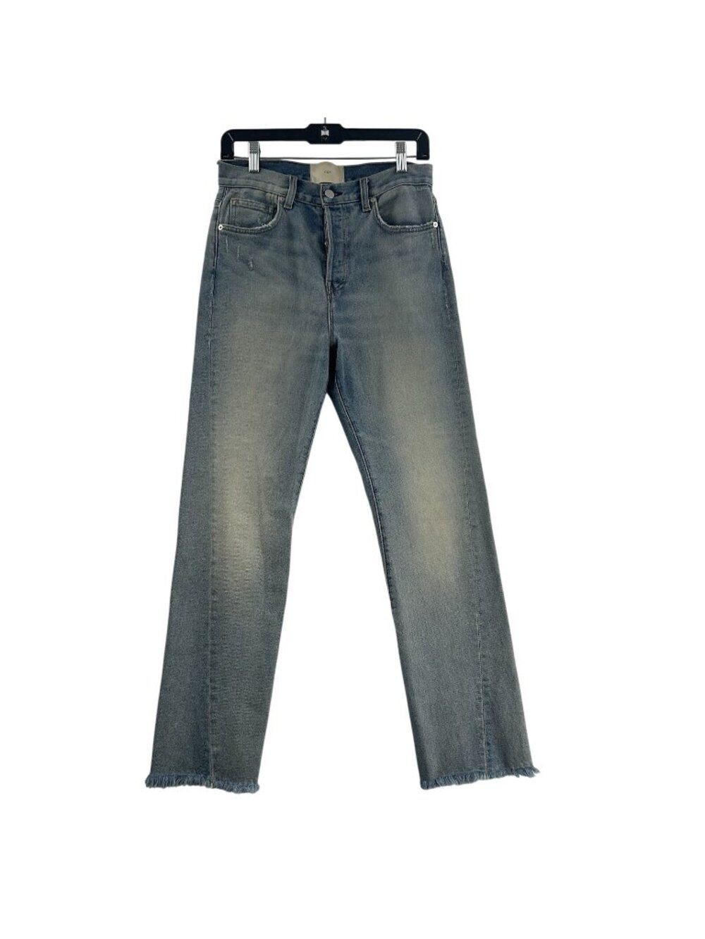 CQY Jeans Womens 28 High Rise Straight Leg Button Fly Frayed Raw Hem Light Blue